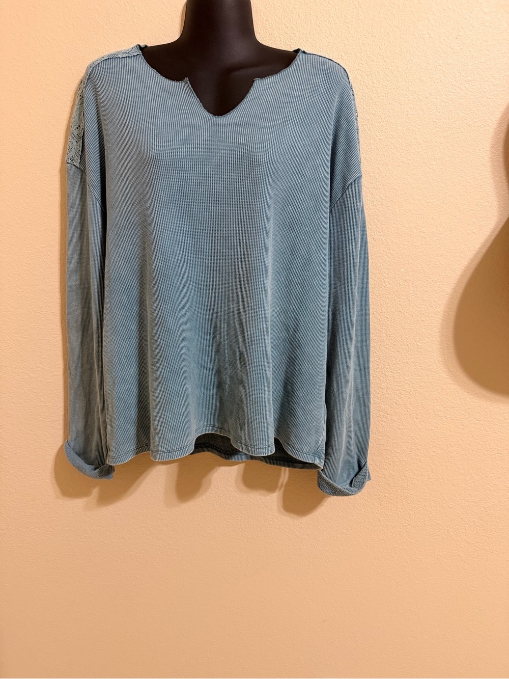 Knox Rose Dusty Blue Ribbed Notch-Neck Pullover